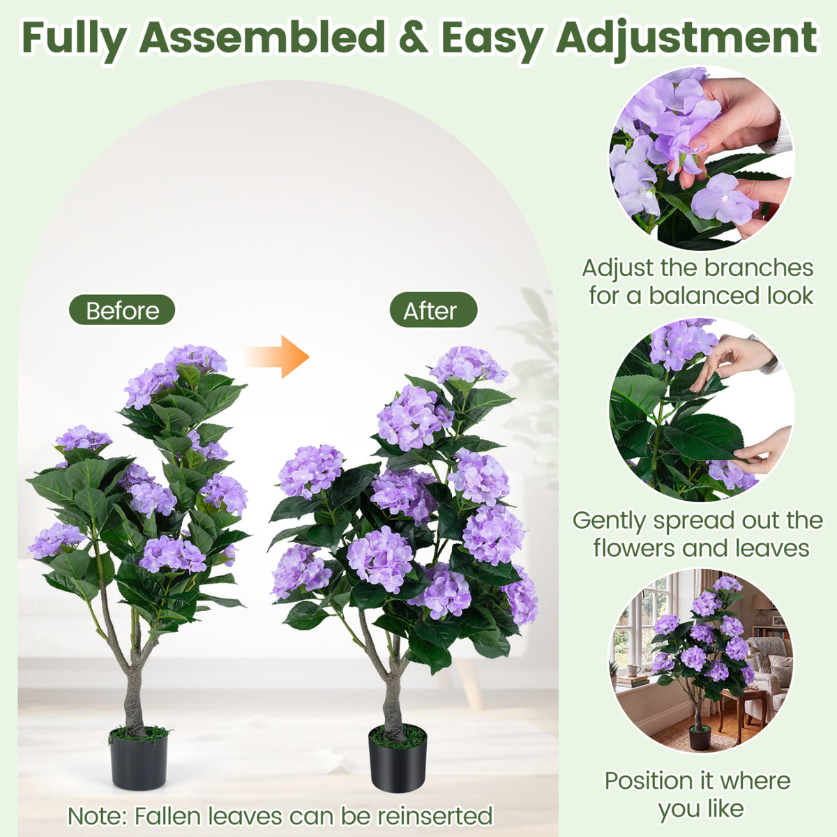 43.5" Artificial Hydrangea Tree 2 Pack-Purple