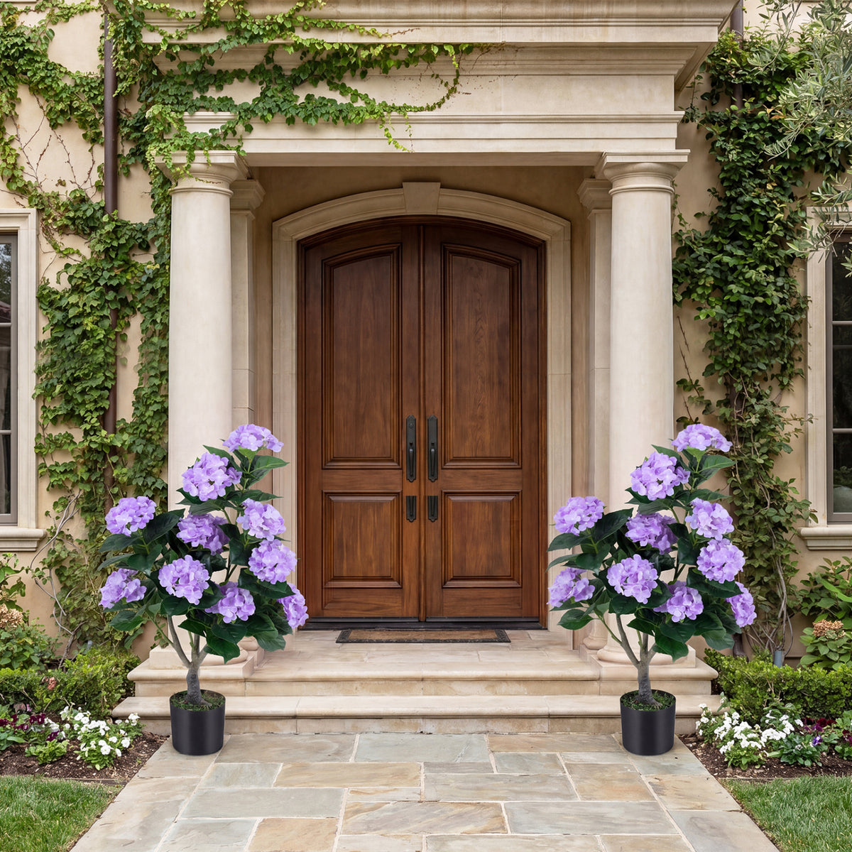 43.5" Artificial Hydrangea Tree 2 Pack-Purple
