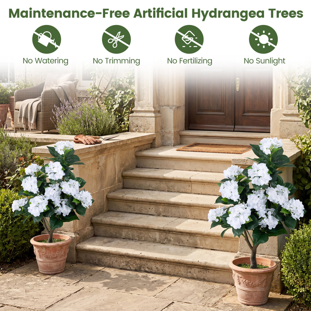 43.5" Artificial Hydrangea Tree 2 Pack-White