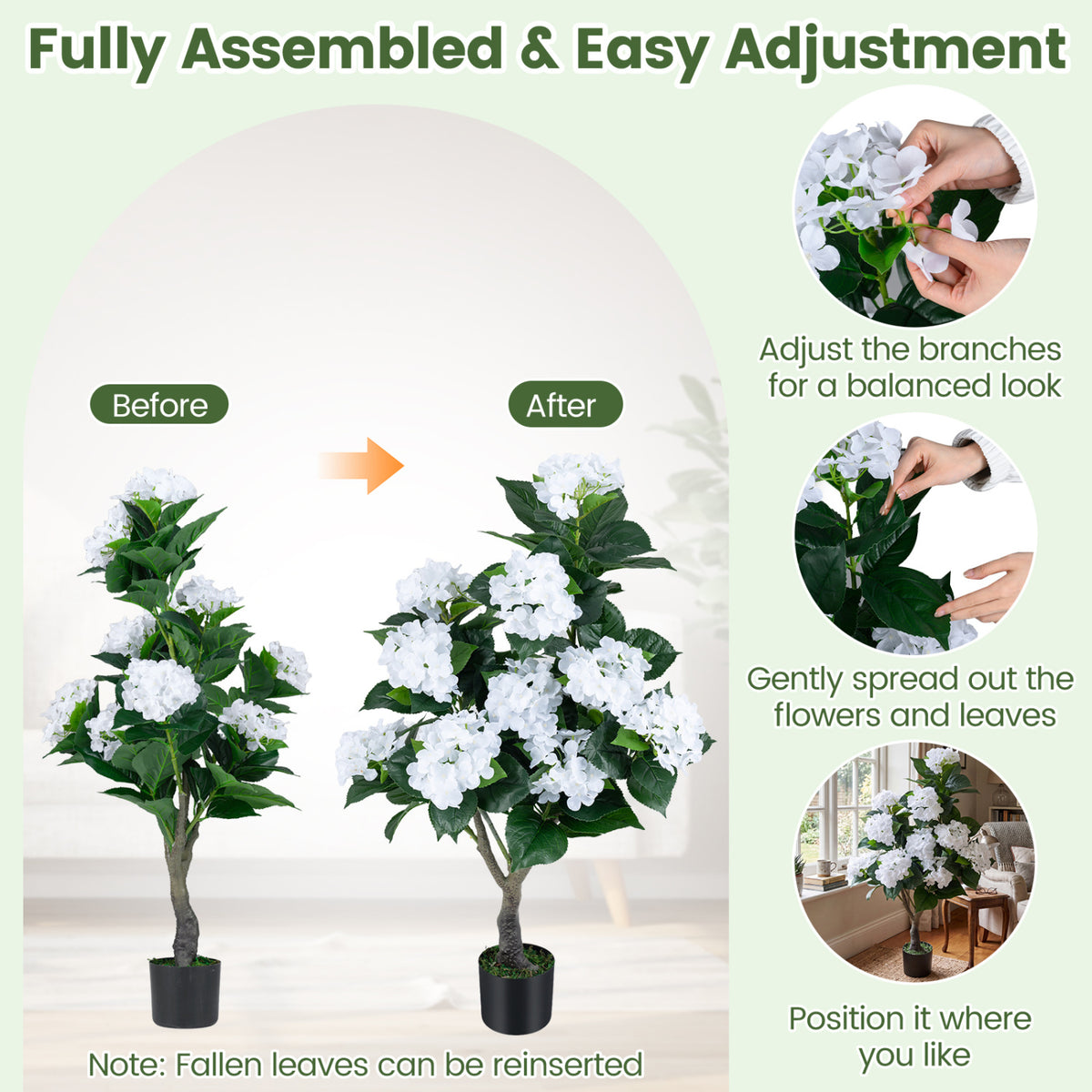 43.5" Artificial Hydrangea Tree 2 Pack-White