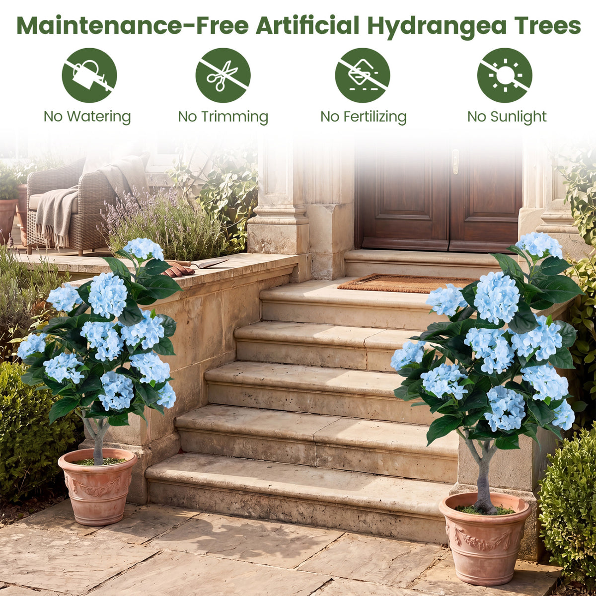 43.5" Artificial Hydrangea Tree 2 Pack-Blue