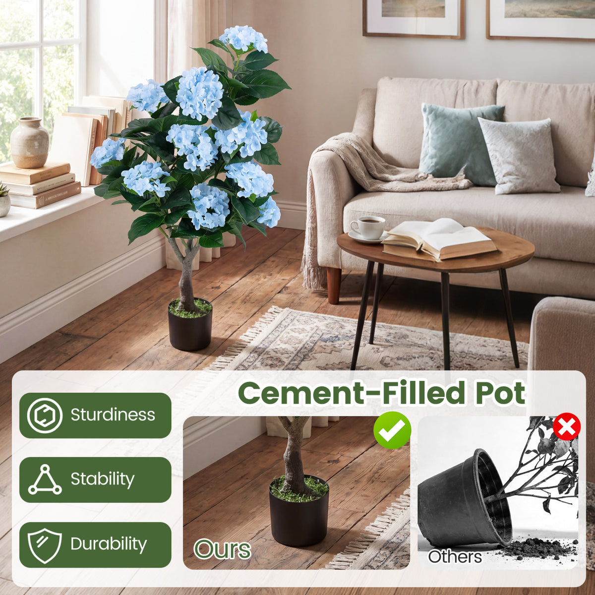 43.5" Artificial Hydrangea Tree 2 Pack-Blue