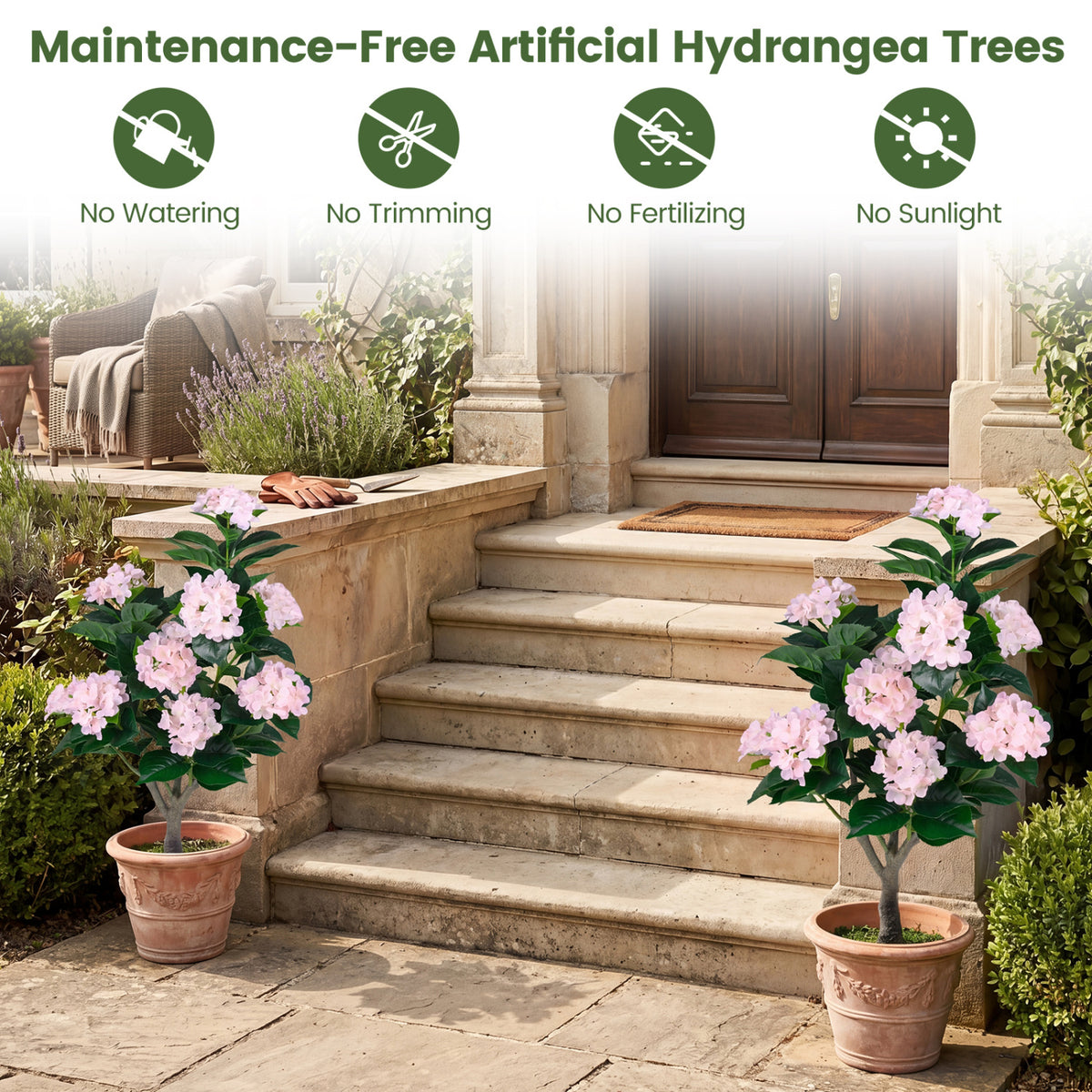 43.5" Artificial Hydrangea Tree 2 Pack-Pink