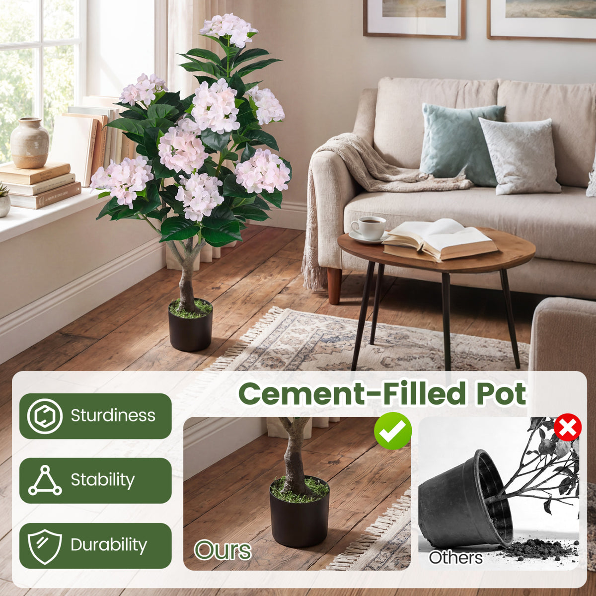 43.5" Artificial Hydrangea Tree 2 Pack-Pink