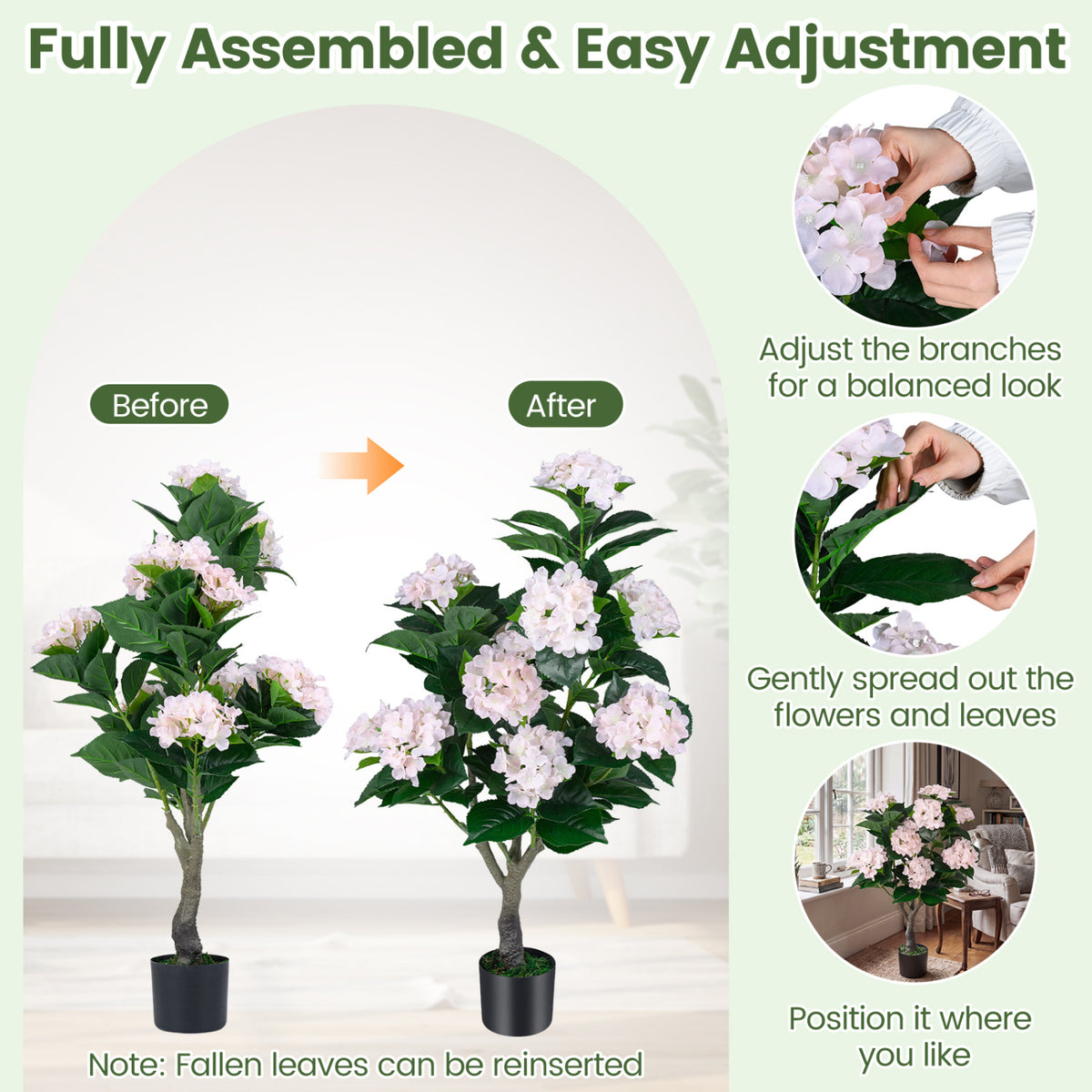 43.5" Artificial Hydrangea Tree 2 Pack-Pink