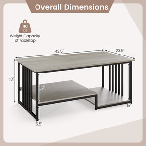 43.5" Coffee Table 2-Tier with Open Storage Shelf-Oak