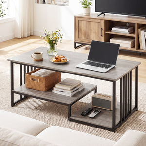 43.5" Coffee Table 2-Tier with Open Storage Shelf-Oak