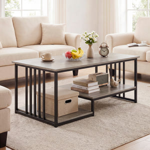 43.5" Coffee Table 2-Tier with Open Storage Shelf-Oak