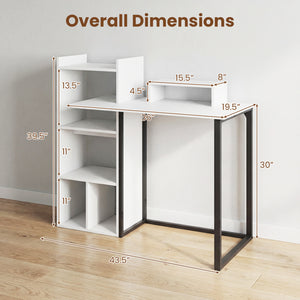 43.5" Computer Desk with Charging Station and Ergonomic Monitor Stand-White