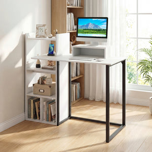 43.5" Computer Desk with Charging Station and Ergonomic Monitor Stand-White