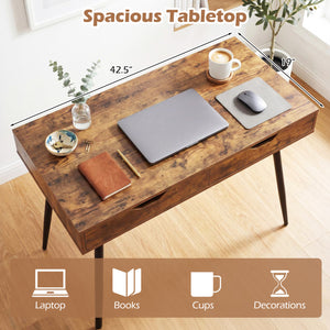 43.5 Inch Computer Desk with 2 Drawers for Small Spaces-Walnut