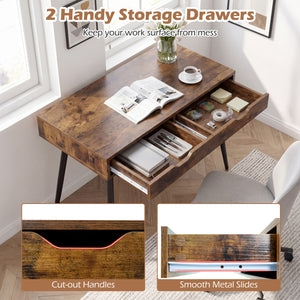 43.5 Inch Computer Desk with 2 Drawers for Small Spaces-Walnut