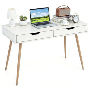 43.5 Inch Computer Desk with 2 Drawers for Small Spaces-White