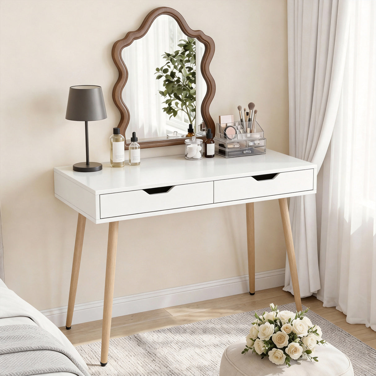43.5 Inch Computer Desk with 2 Drawers for Small Spaces-White