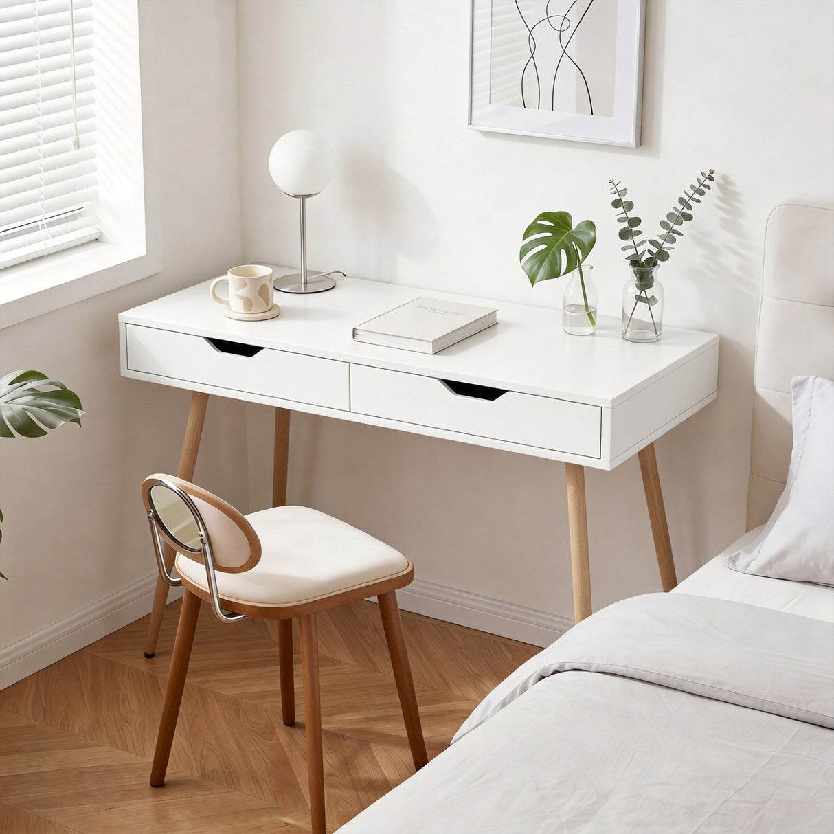43.5 Inch Computer Desk with 2 Drawers for Small Spaces-White