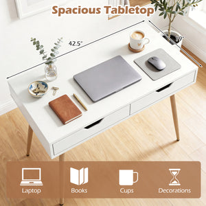 43.5 Inch Computer Desk with 2 Drawers for Small Spaces-White