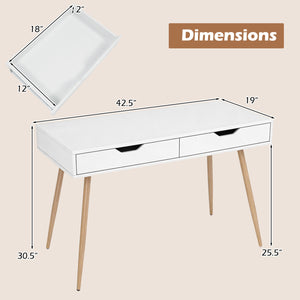 43.5 Inch Computer Desk with 2 Drawers for Small Spaces-White