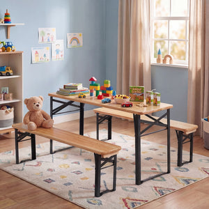 43.5 Inch Folding Kids Picnic Table & Bench Set No Assembly Wooden Toddler Table-Black