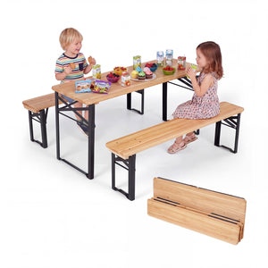 43.5 Inch Folding Kids Picnic Table & Bench Set No Assembly Wooden Toddler Table-Black