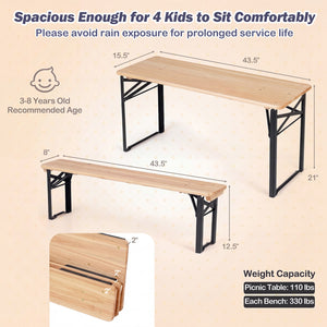 43.5 Inch Folding Kids Picnic Table & Bench Set No Assembly Wooden Toddler Table-Black
