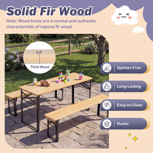 43.5 Inch Folding Kids Picnic Table & Bench Set No Assembly Wooden Toddler Table-Black