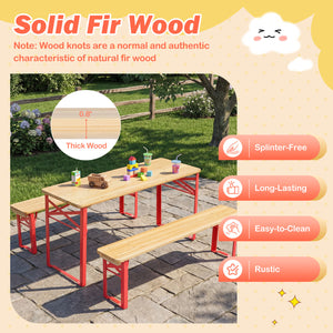 43.5 Inch Folding Kids Picnic Table & Bench Set No Assembly Wooden Toddler Table-Red