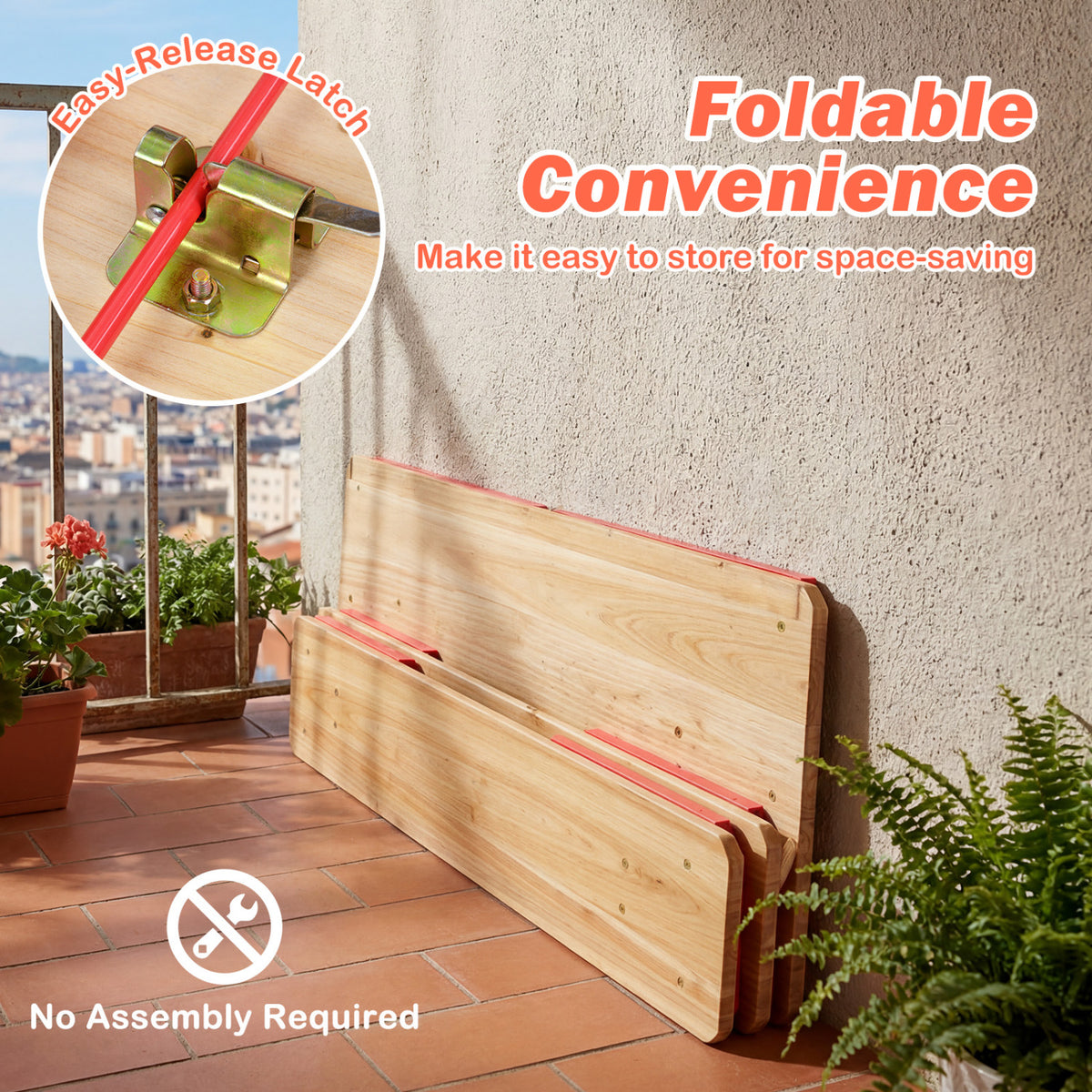 43.5 Inch Folding Kids Picnic Table & Bench Set No Assembly Wooden Toddler Table-Red