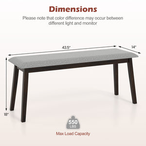 43.5 Inch Upholstered Entryway Bench with Rubber Wood Frame-Gray