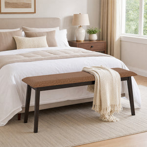 43.5 Inch Upholstered Entryway Bench with Rubber Wood Frame-Brown