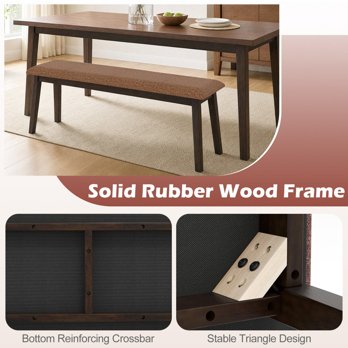 43.5 Inch Upholstered Entryway Bench with Rubber Wood Frame-Brown