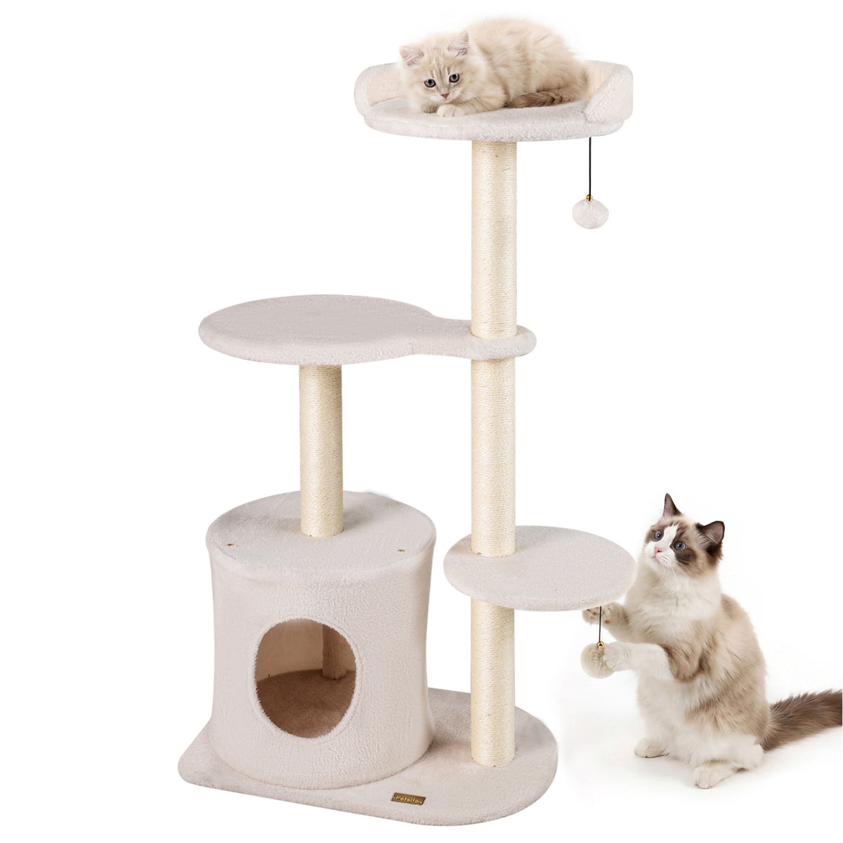 43" Cat Tree for Indoor Cats with Comfy Plush Perches and Sisal Scratching Posts-Beige