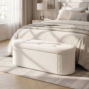 43" Folding Teddy Storage Ottoman Bench with Dividers for Living Room and Bedroom-Beige