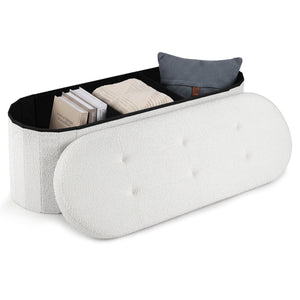 43" Folding Teddy Storage Ottoman Bench with Dividers for Living Room and Bedroom-Beige