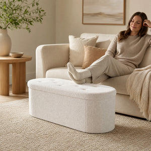 43" Folding Teddy Storage Ottoman Bench with Dividers for Living Room and Bedroom-Beige