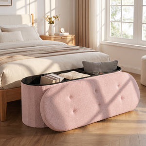 43" Folding Teddy Storage Ottoman Bench with Dividers for Living Room and Bedroom-Pink