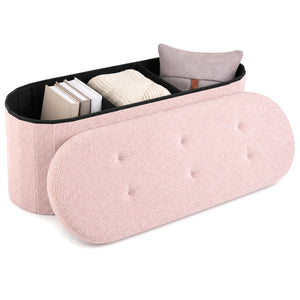 43" Folding Teddy Storage Ottoman Bench with Dividers for Living Room and Bedroom-Pink