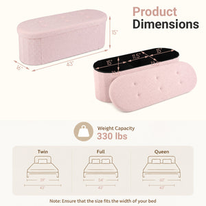 43" Folding Teddy Storage Ottoman Bench with Dividers for Living Room and Bedroom-Pink