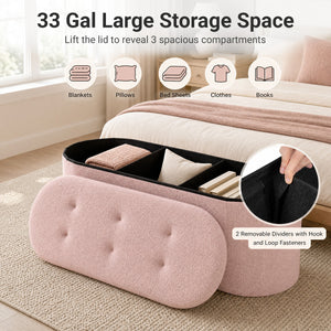 43" Folding Teddy Storage Ottoman Bench with Dividers for Living Room and Bedroom-Pink