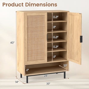 43 Inch 6-Tier Tall Shoe Cabinet with Double Doors-Natural