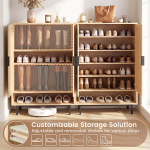 43 Inch 6-Tier Tall Shoe Cabinet with Double Doors-Natural