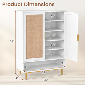 43 Inch 6-Tier Tall Shoe Cabinet with Double Doors-White