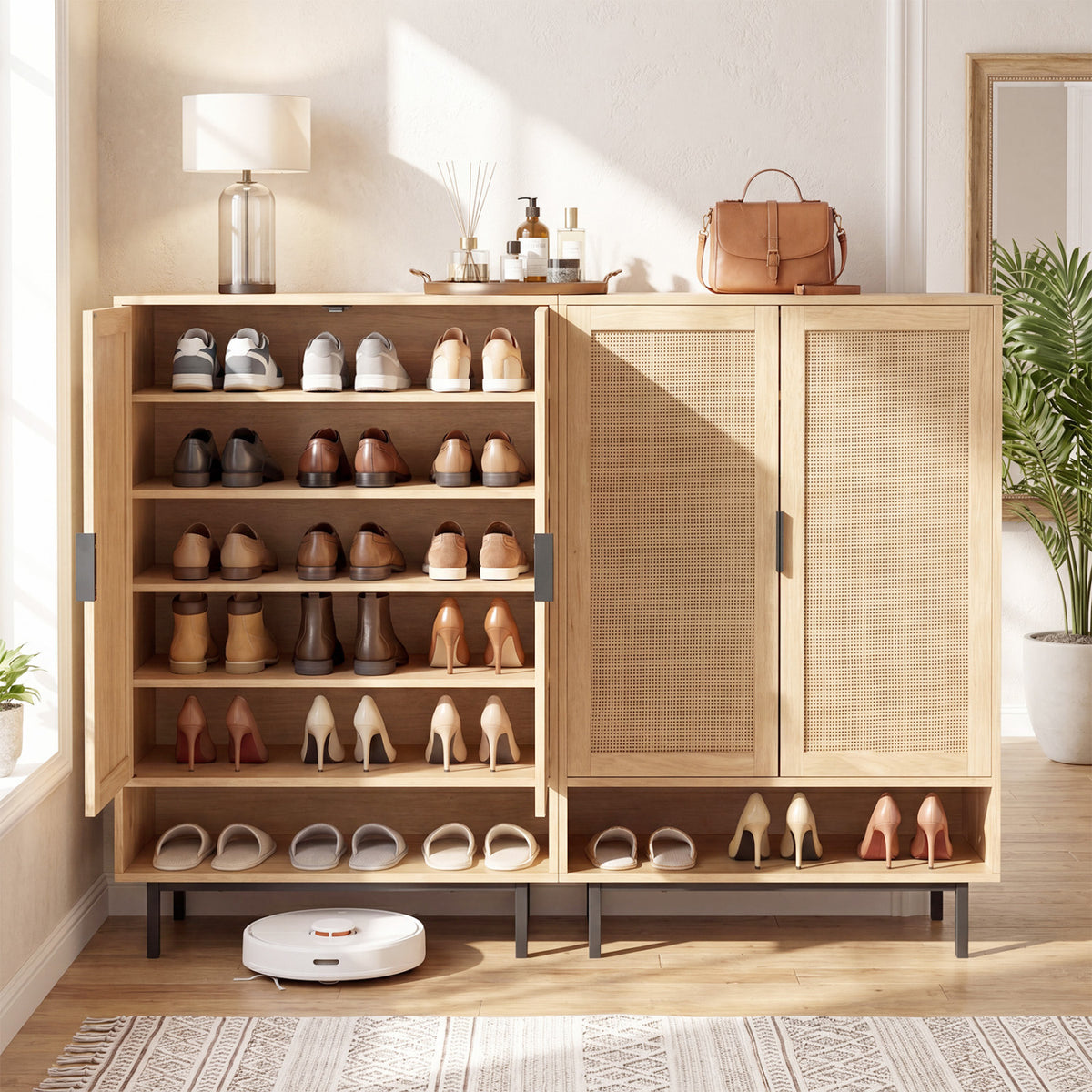 43 Inch 6-Tier Tall Shoe Cabinet with Double Doors-Natural