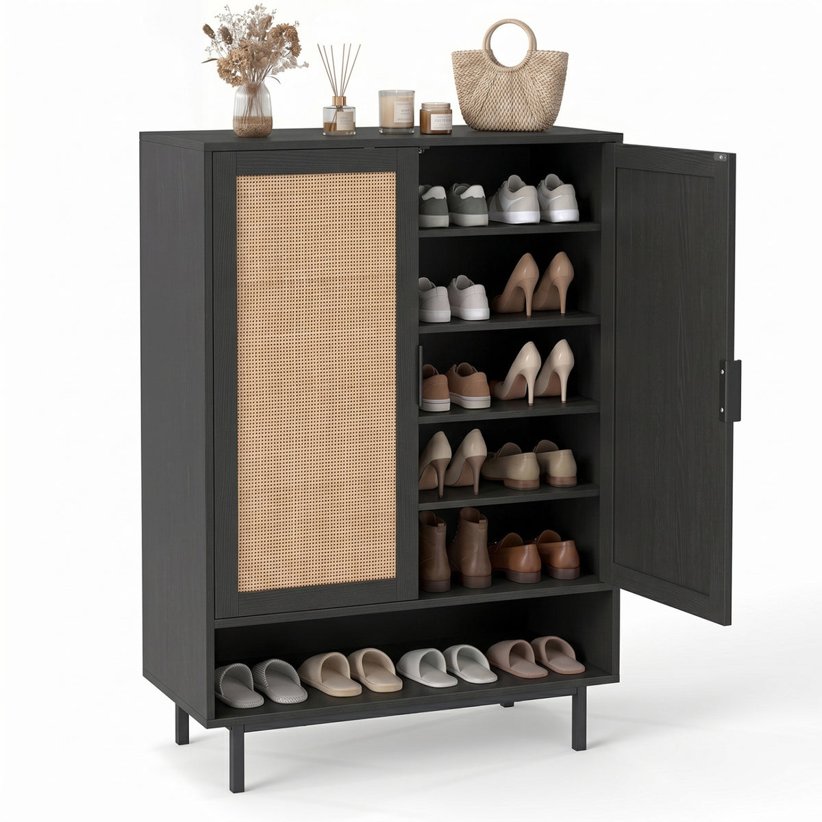 43 Inch 6-Tier Tall Shoe Cabinet with Double Doors-Black