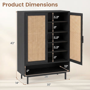 43 Inch 6-Tier Tall Shoe Cabinet with Double Doors-Black