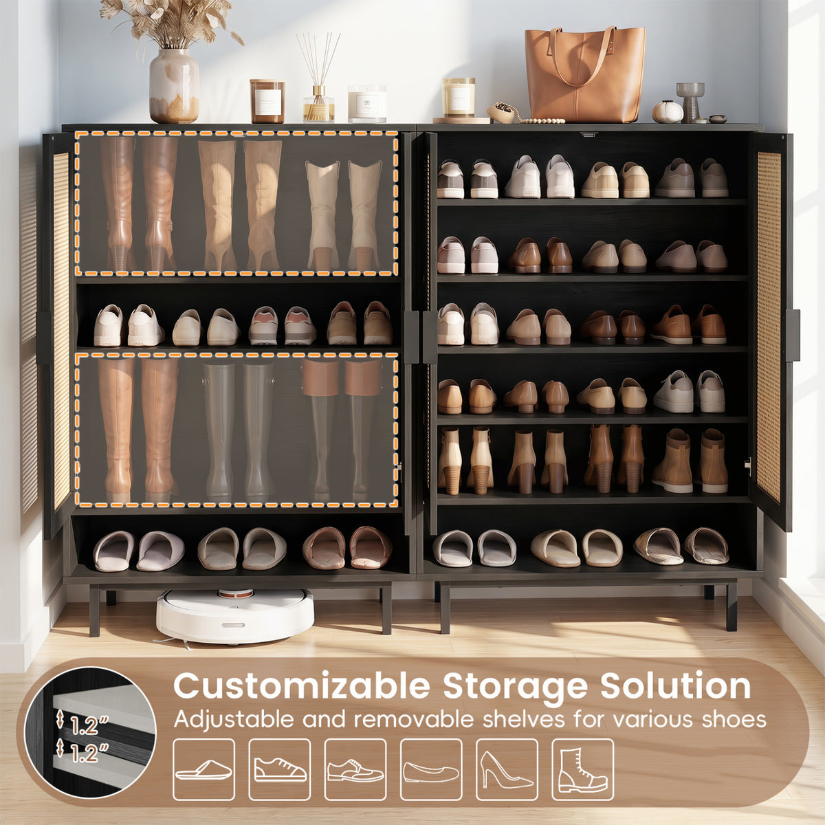 43 Inch 6-Tier Tall Shoe Cabinet with Double Doors-Black