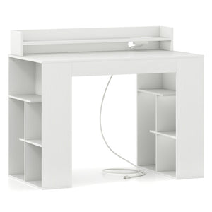 43 Inch Computer Desk with Power Outlets and 2 Bookcases-White
