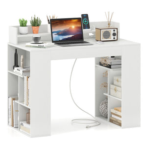 43 Inch Computer Desk with Power Outlets and 2 Bookcases-White