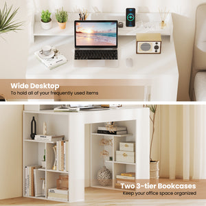 43 Inch Computer Desk with Power Outlets and 2 Bookcases-White