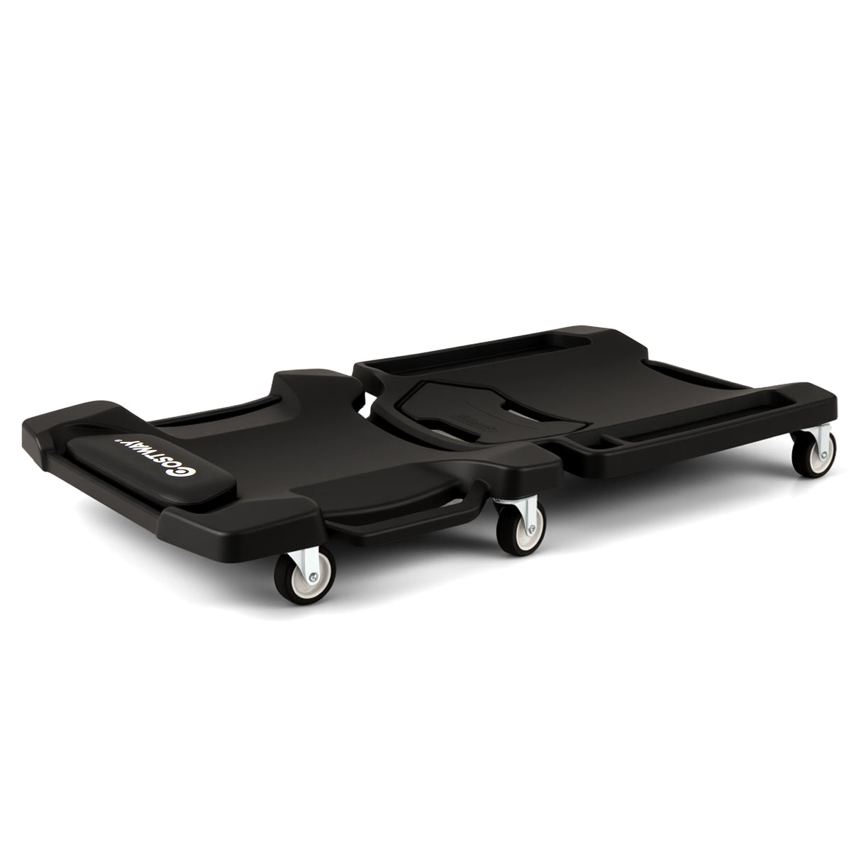 43 Inches Foldable Mechanic Creeper with Padded Headrest and Tool Trays-Black