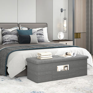 43 Inches Folding Storage Ottoman Bench Linen End of Bed Bench with Padded Seat-Dark Gray